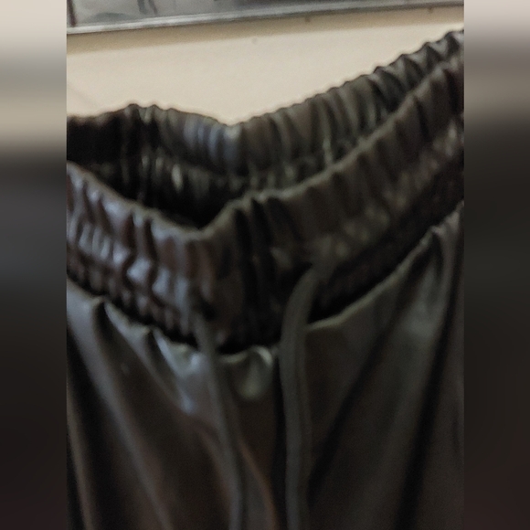 Black Faux Leather Cargo Joggers-Pants - Picture 5 of 9